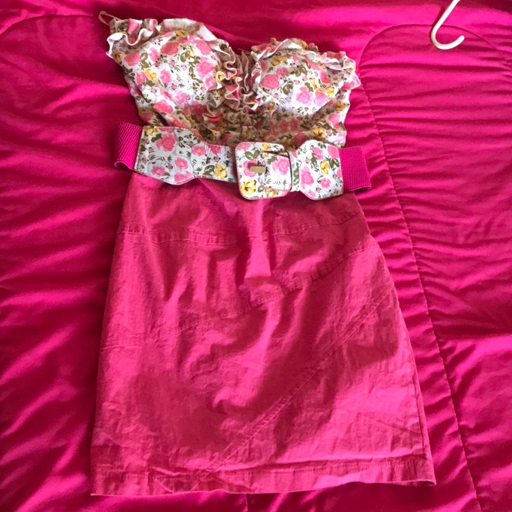 Pink mini dress with white floral